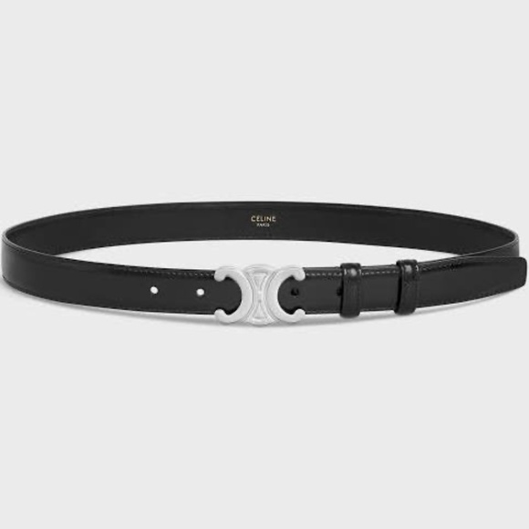 CELINE Silver Triomphe Belt in Taurillon Leather sz 32 NWB - Picture 1 of 10